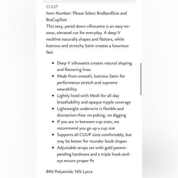 CUUP The Satin Plunge Bra Black 40G - Picture 4 of 10